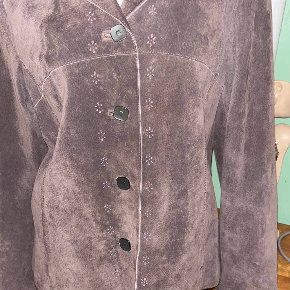 Sigrid Olson Brown Distressed Soft Suede Top Jack… - image 8